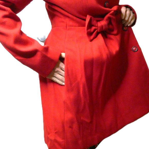 Red Coat Size 8 Lined Buttons & Bows Rare Warm Miss Selfridges Stylish *Flaw - Picture 9 of 16